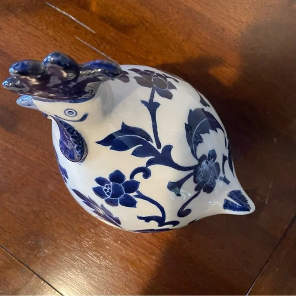 Blue and White Ceramic Rooster Figurine - Picture 4 of 7